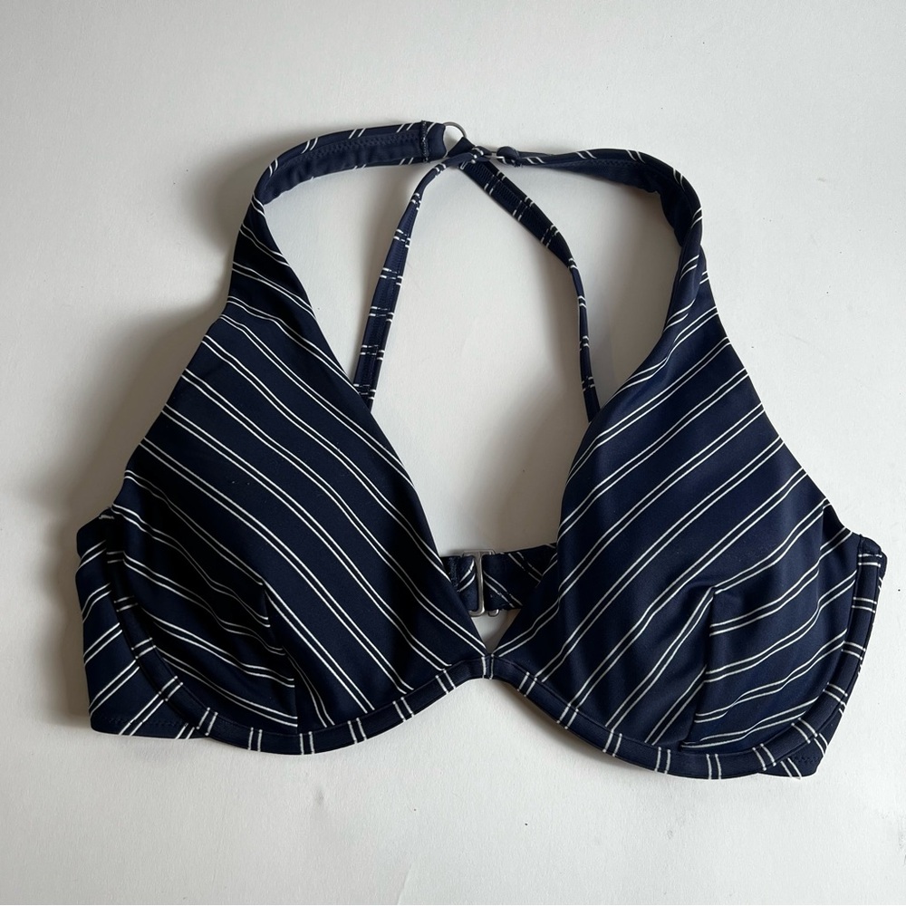 Athleta Navy Striped Halter Bikini Top